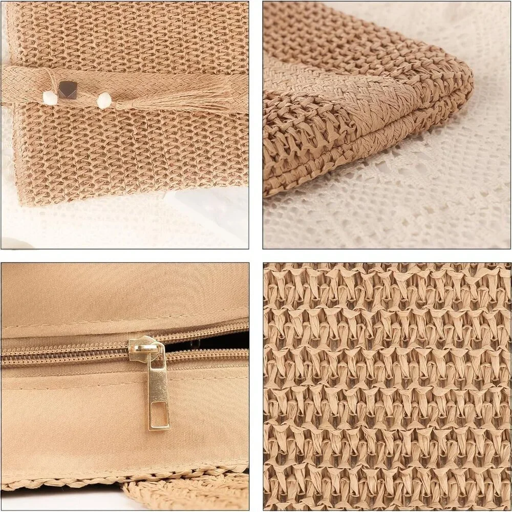 Womens Straw Woven Tote Bag Large Capacity Summer Beach Shoulder Purse